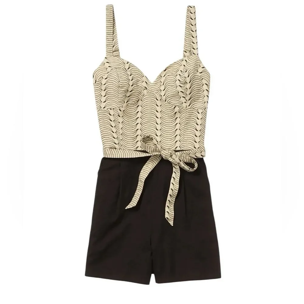 Anthropologie Lilka Black and Cream Sleeveless romper size medium - Picture 3 of 9